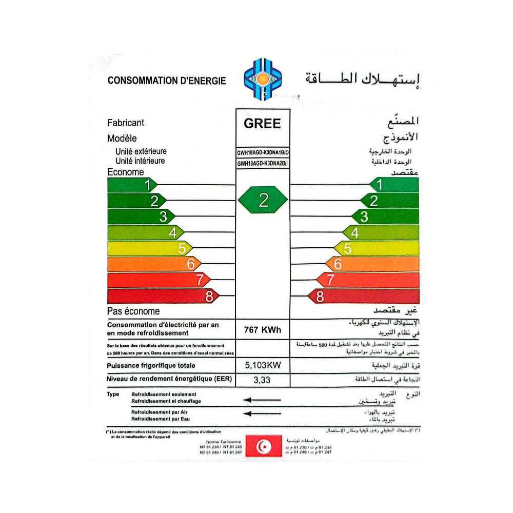Climatiseur GREE INVERTER Tropicalisé Smart Chaud & Froid / 18000 BTU / WIFI