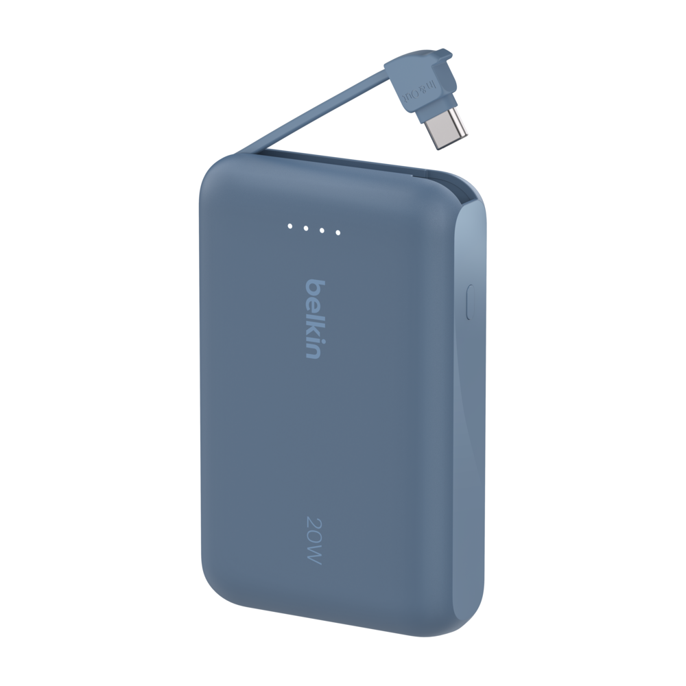 Power Bank Belkin BoostCharge 10 000 mAh / 20 W avec câble  intégré / bleu