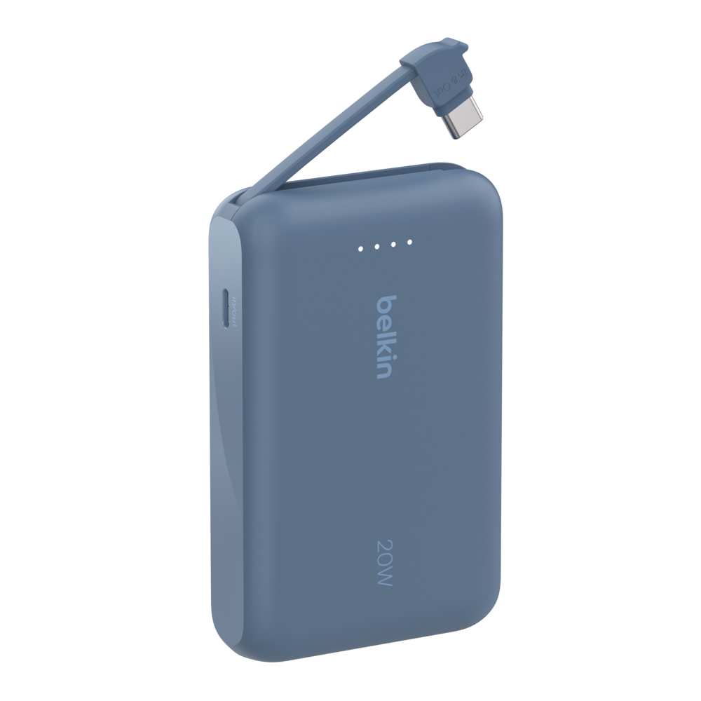 Power Bank Belkin BoostCharge 10 000 mAh / 20 W avec câble  intégré / bleu