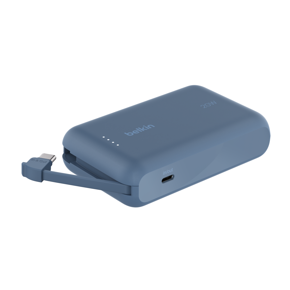 Power Bank Belkin BoostCharge 10 000 mAh / 20 W avec câble  intégré / bleu