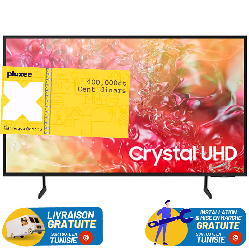 Téléviseur SAMSUNG 65" UHD 4K CRYSTAL DU7000 SMART TV avec Récepteur intégré + un chèque cadeau de 100 DT