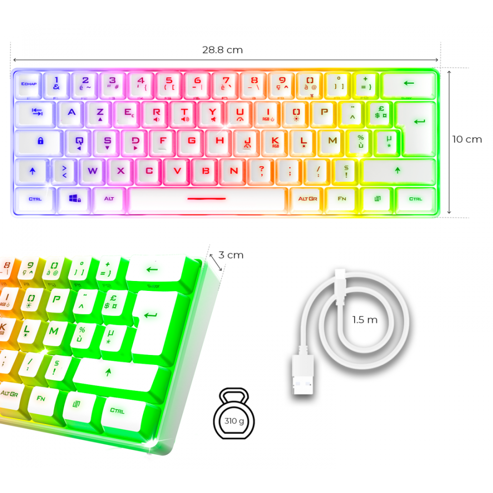 CLAVIER Gaming Spirit Of Gamer PRO K2 TKL RGB MEMBRANE USB / BLANC