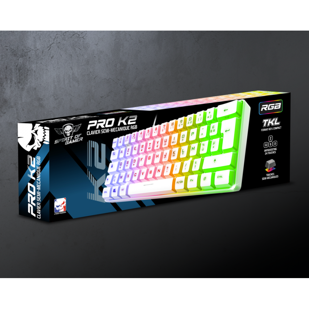 CLAVIER Gaming Spirit Of Gamer PRO K2 TKL RGB MEMBRANE USB / BLANC