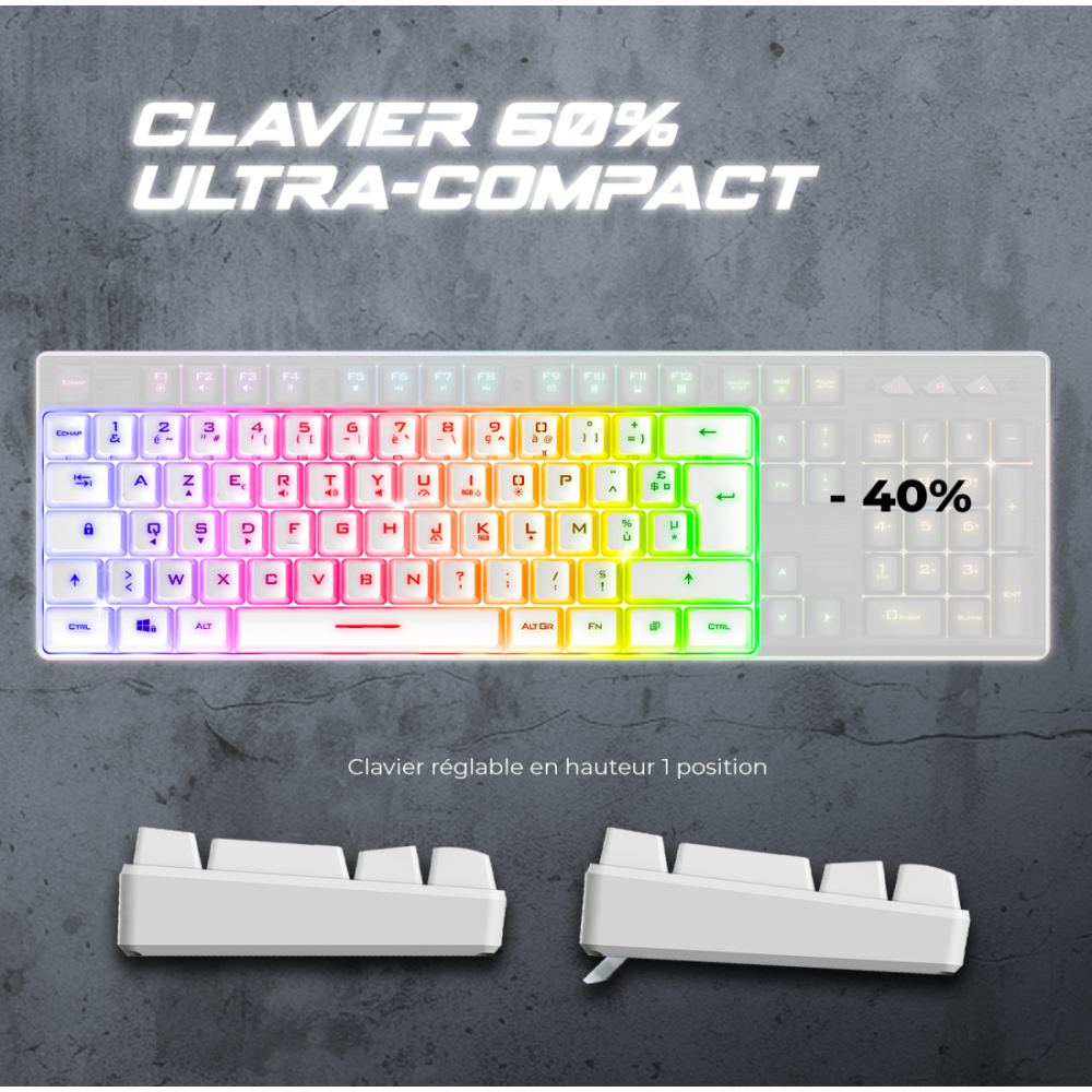 CLAVIER Gaming Spirit Of Gamer PRO K2 TKL RGB MEMBRANE USB / BLANC