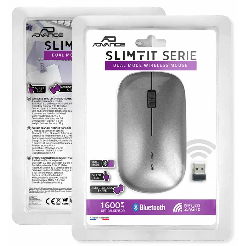 Souris Sans Fil ADVANCE Slimfit / Gris