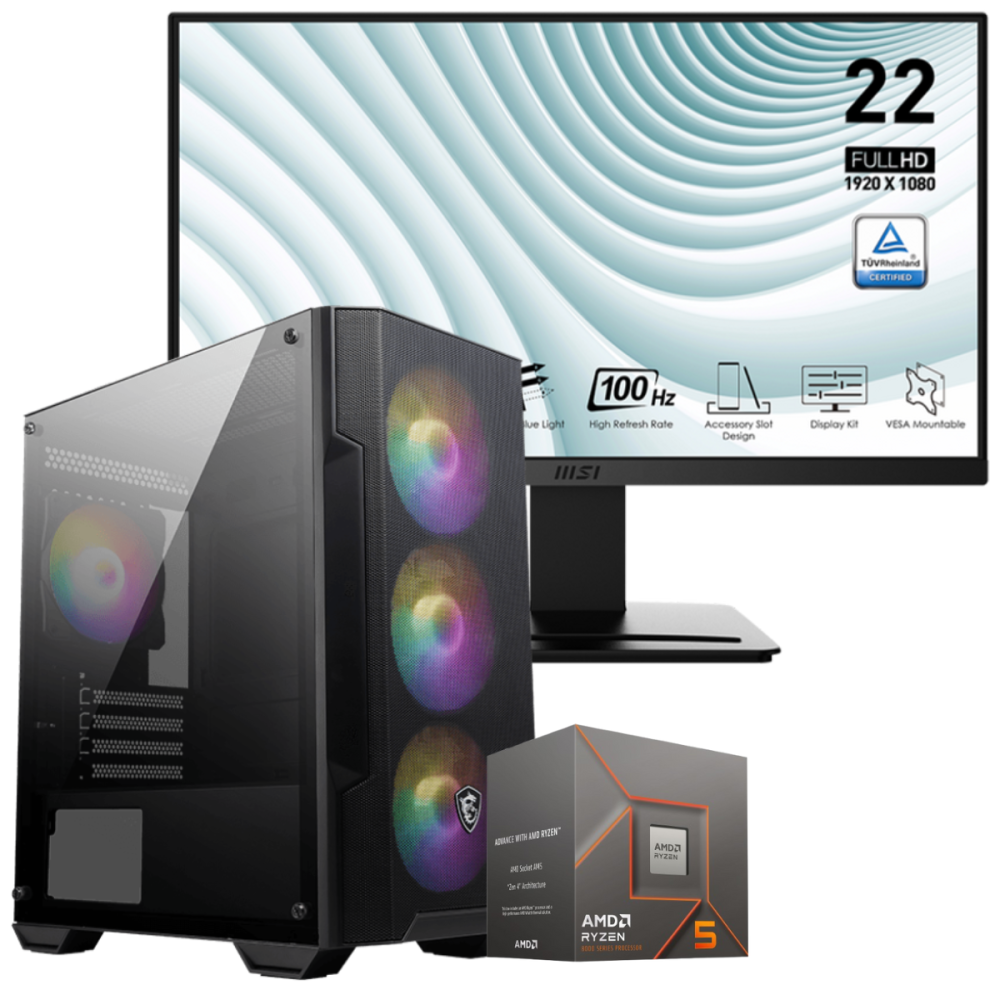 Setup Gamer Special Pc de Bureau Gaming / Ryzen 5 8500G/ 16 Go DDR5 Avec Écran MSI Pro 21.45" Full HD VA / 100 Hz