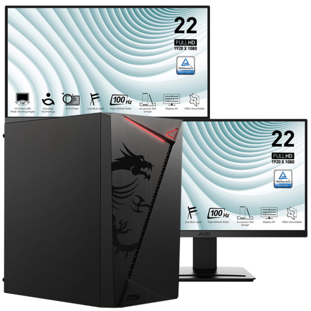 PC de Bureau PRO MSI / i5-14400 / 16 Go / 512 Go SSD / Windows 11 Pro Avec Deux Écrans MSI Pro 21.45" Full HD VA / 100 Hz