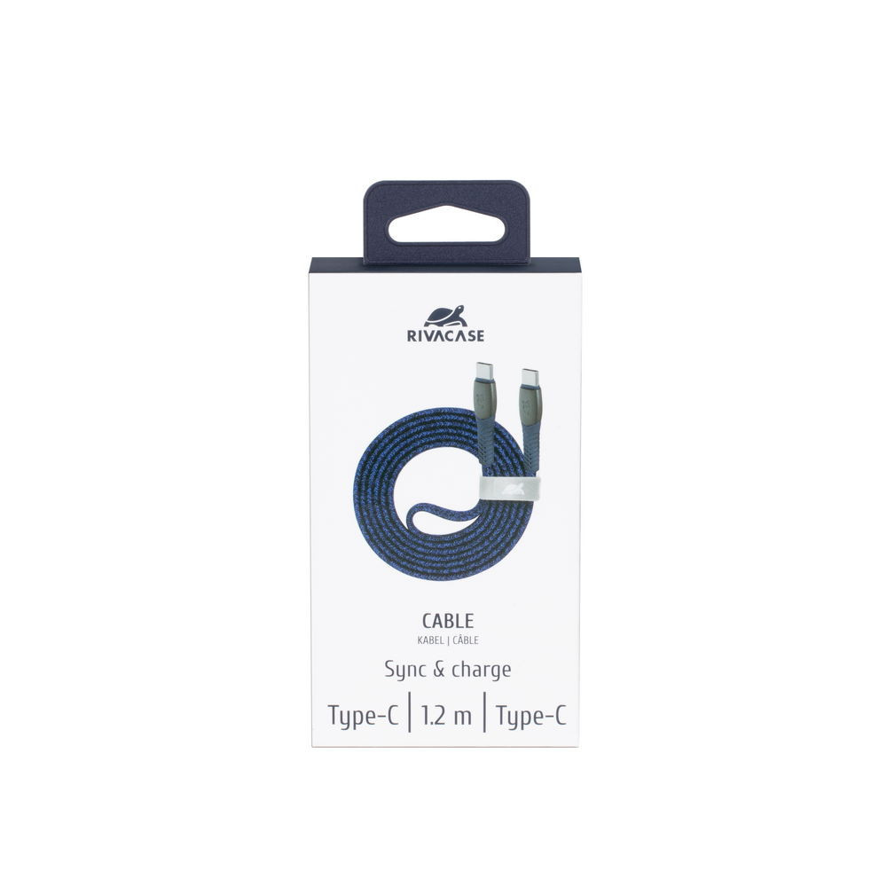 Câble RIVACASE PS6105 BL12 / Type-C/Type-C / 1.2 m / 60 Watts / Bleu