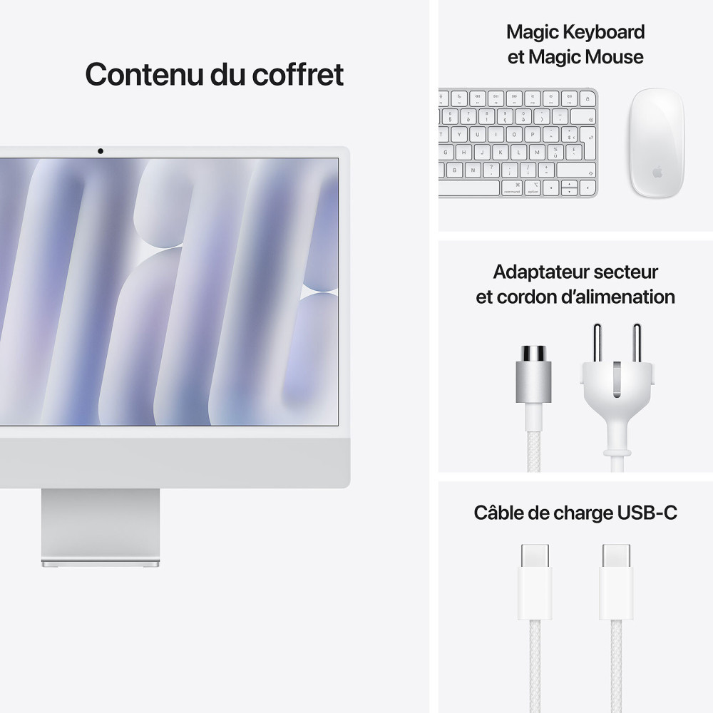 Pc de Bureau All in One Apple iMac M4 (2024) 24" / Apple M4 / 16 Go / 256 Go / Silver