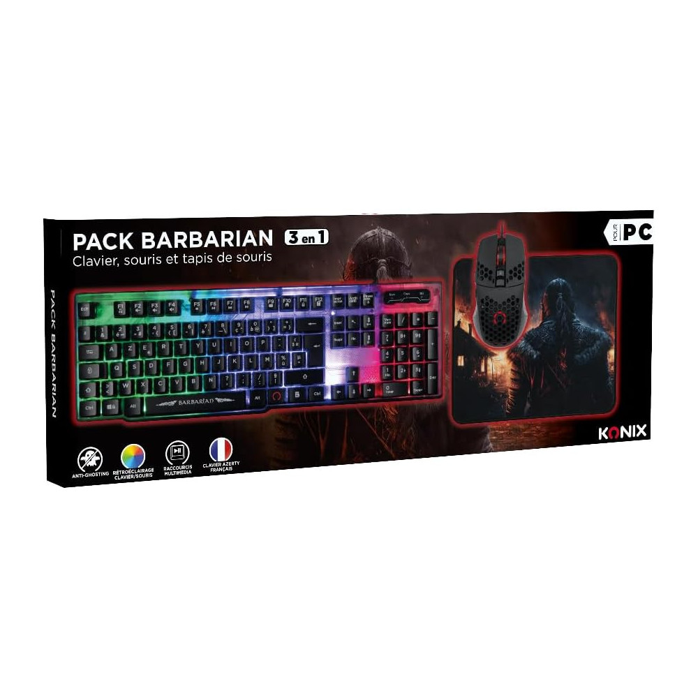 Pack Gaming 3 En 1 Clavier + Souris + Tapis De Souris Konix - Barbarian Drakkar