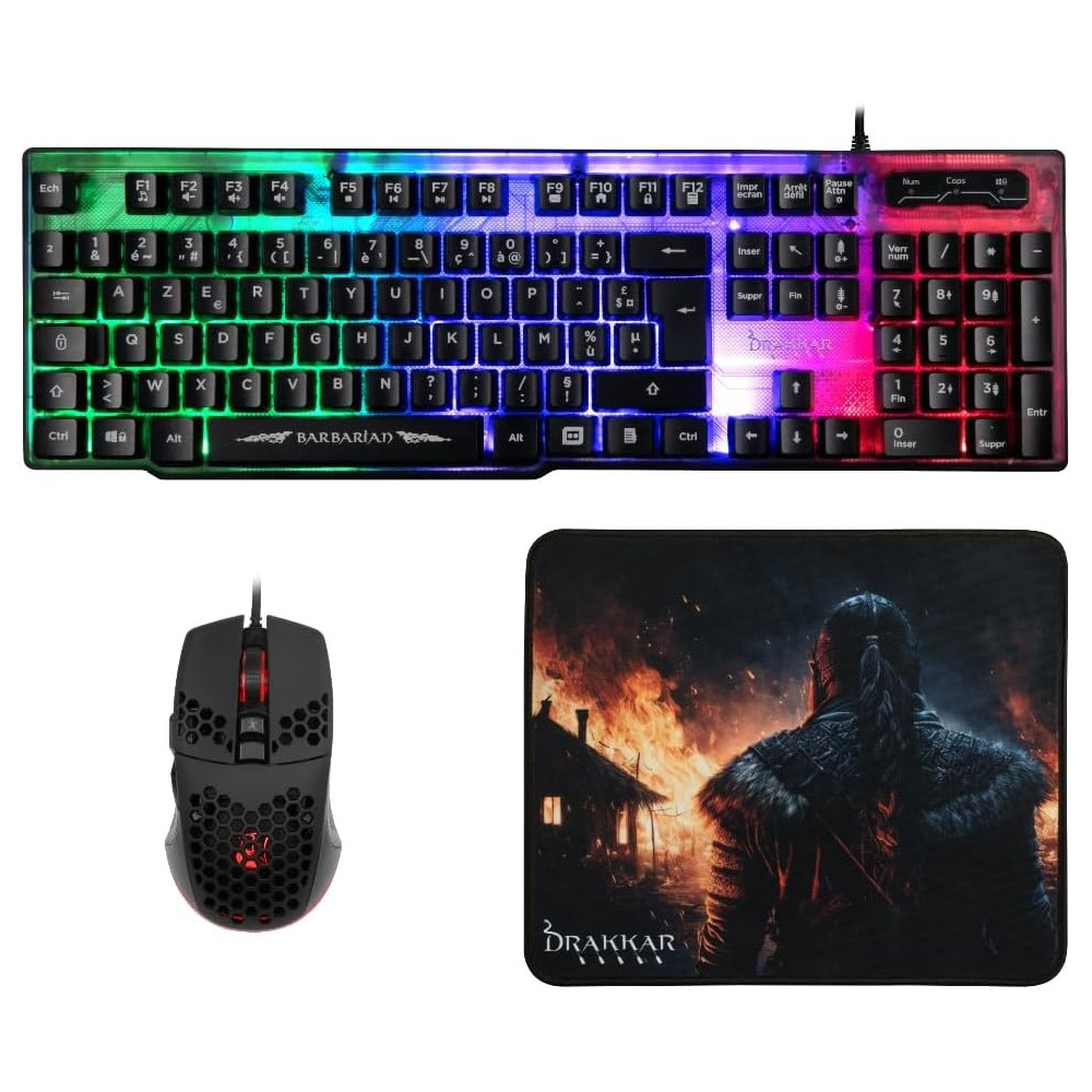 Pack Gaming 3 En 1 Clavier + Souris + Tapis De Souris Konix - Barbarian Drakkar