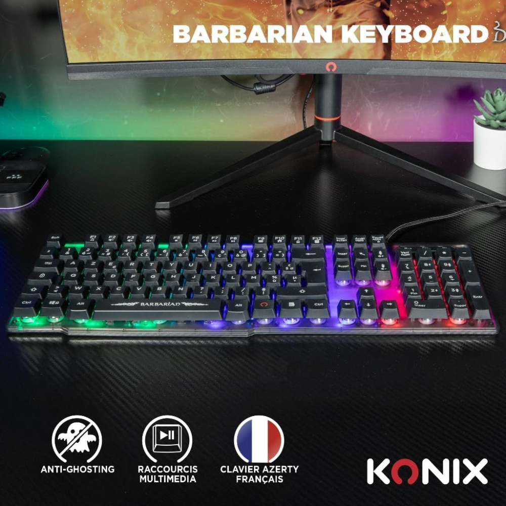Pack Gaming 3 En 1 Clavier + Souris + Tapis De Souris Konix - Barbarian Drakkar