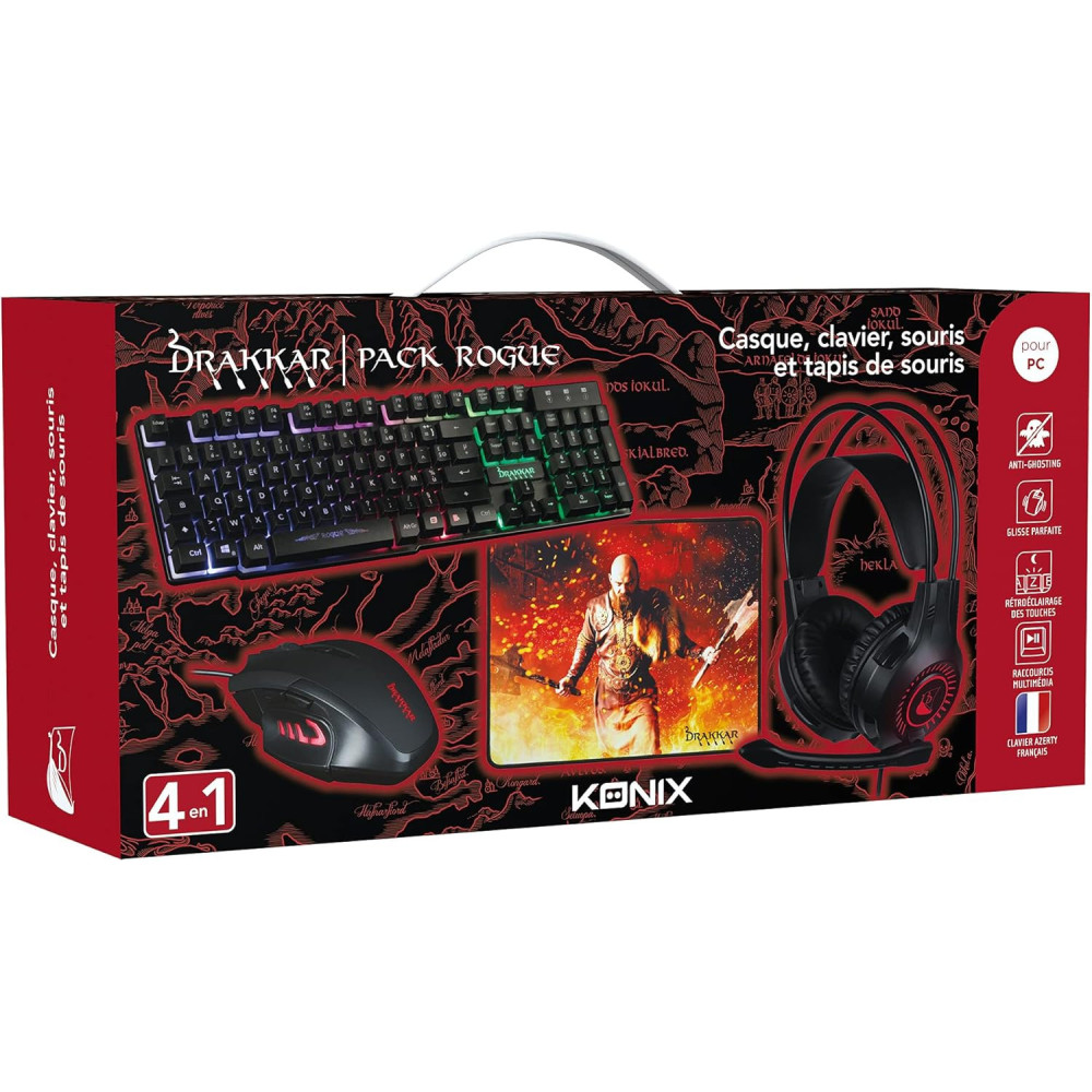 Pack Gaming 4 en 1 Clavier + Souris + Casque + Tapis souris Konix - Drakkar Pack Rogue -