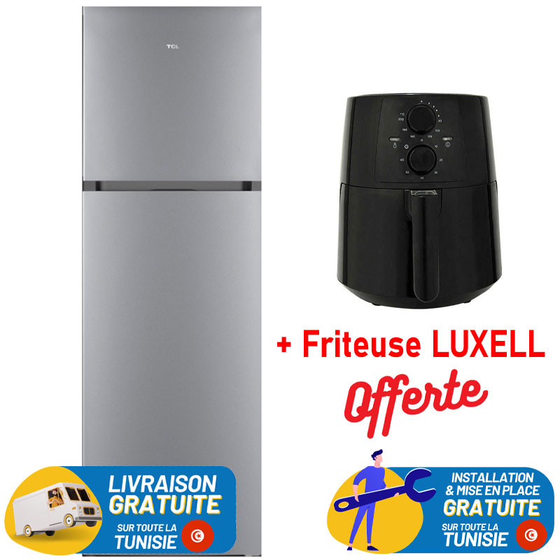 REFRIGERATEUR TCL No Frost INVERTER Double Portes 420 Litres Silver + Friteuse LUXELL OFFERTE