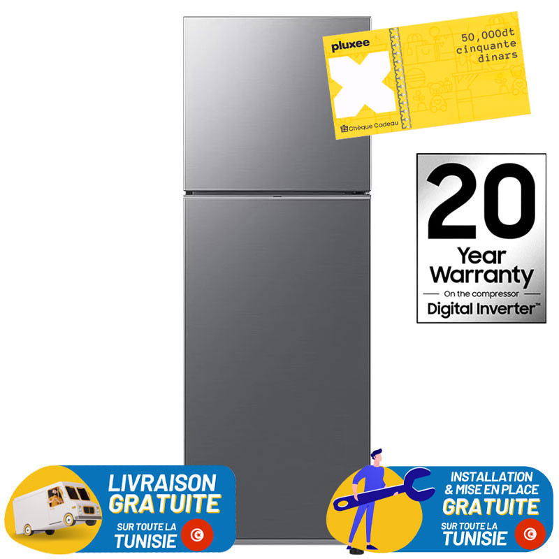 Réfrigérateur Samsung No Frost INVERTER Double Portes 308 Litres Silver + Bon d'achat SODEXO 50DT