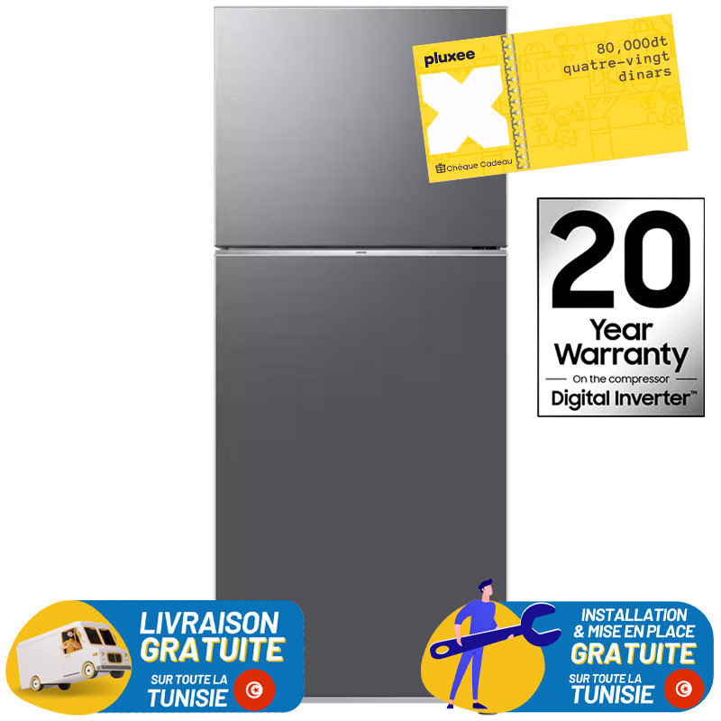 Réfrigérateur Samsung RT42 No Forst INVERTER Double Portes 415 Litres inox + Bon d'achat SODEXO 80DT