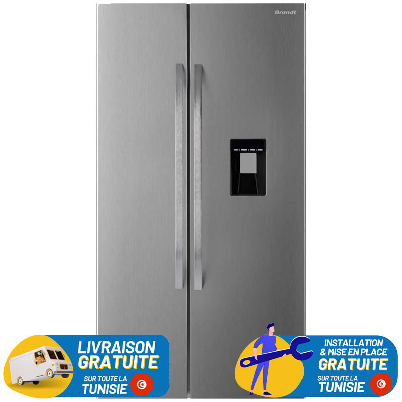 Réfrigérateur Side by Side Brandt 617Litres  / Inox  avec Distributeur d'eau Réfrigérateur Side by Side Brandt 617Litres  / Inox  avec Distributeur d'eau
