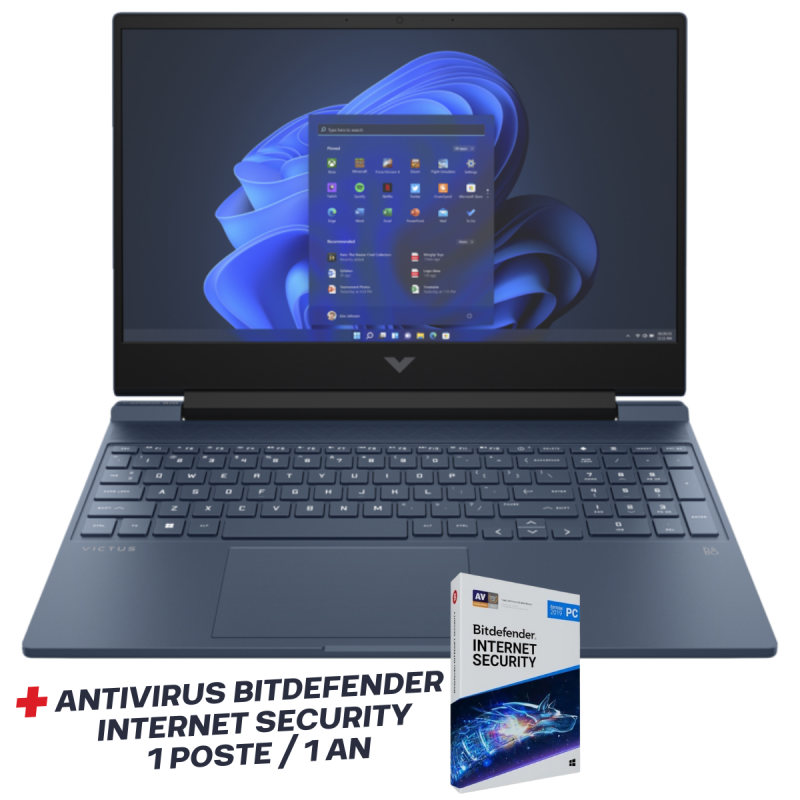 Pc Portable Gamer HP Victus Gaming 15-fb0026nk / Ryzen 7 5800H / RTX 3050 4G / 16 Go /  512 Go SSD / Windows 11 Avec Antivirus Bitdefender Internet Security / 1 Poste / 1 an