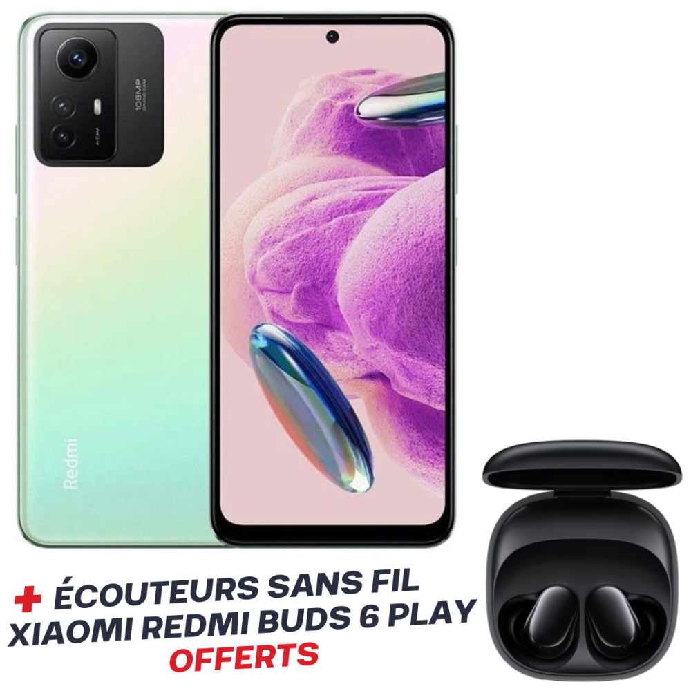 SMARTPHONE XIAOMI Redmi Note 12S / 8 GO / 256 GO / Vert Avec Écouteurs Sans Fil XIAOMI Redmi Buds 6 Play Noir