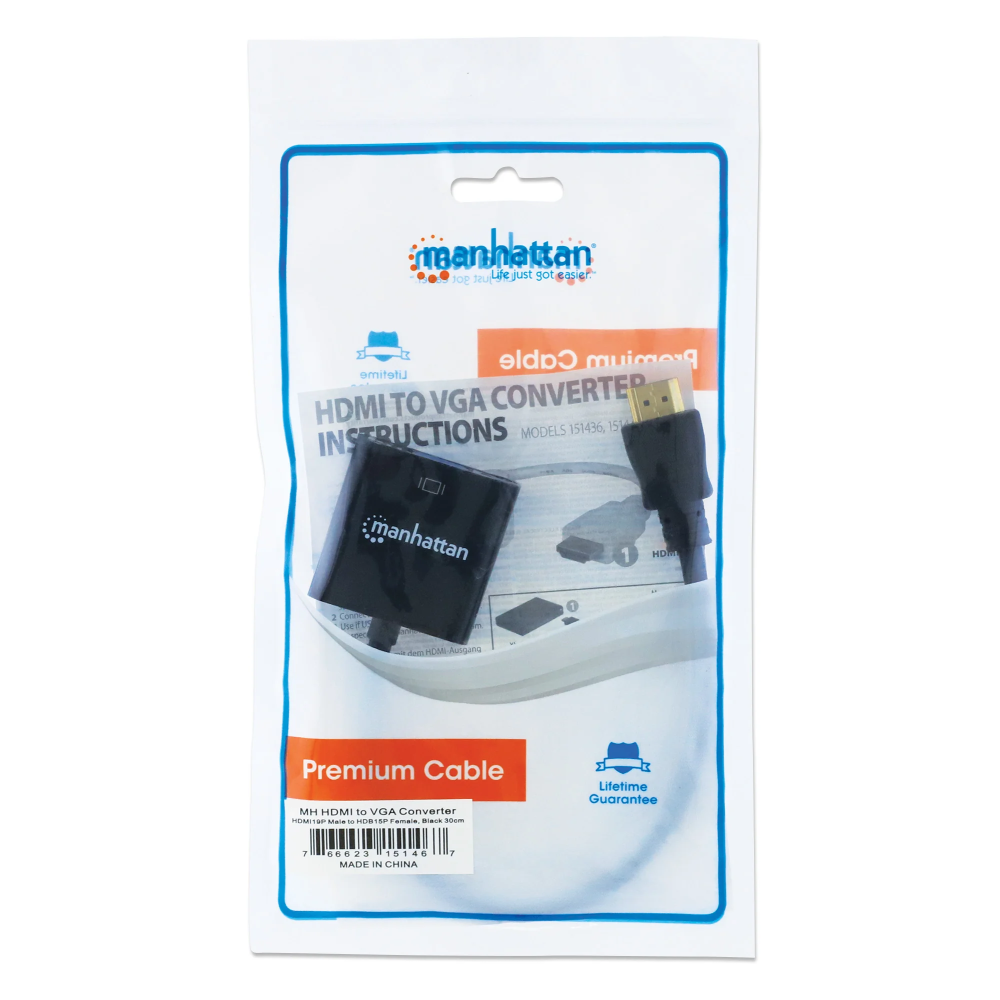 Convertisseur Manhattan HDMI mâle vers VGA femelle, noir, 30 cm