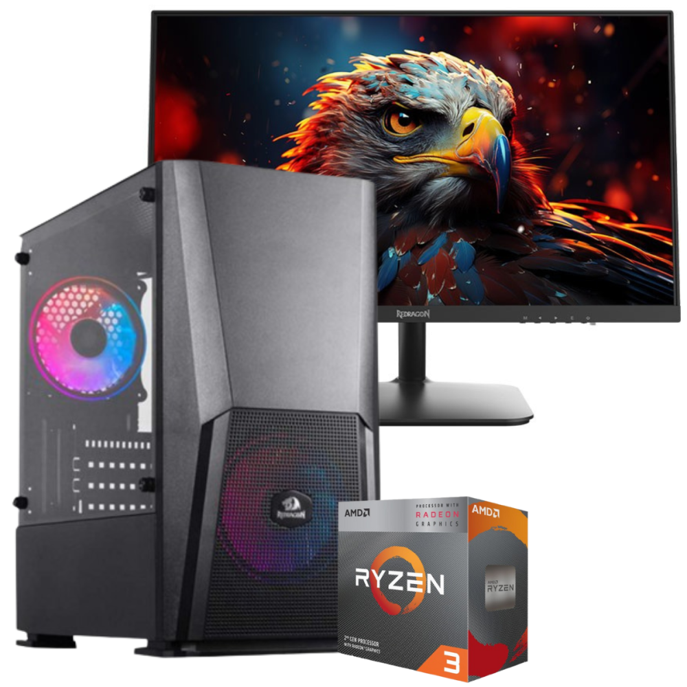 Setup Gamer Special Pc de Bureau Gaming / Ryzen 3 3200G / Vega 8 / 16 Go Avec Écran Gamer REDRAGON 24" Full HD VA / 100 Hz