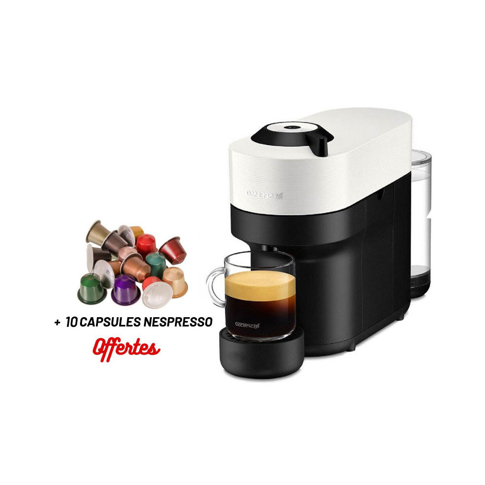 Machine à Café NESPRESSO Vertuo Pop 0.6 Litre / 1300 W / Blanc + 10 Capsules Nespresso Offertes
