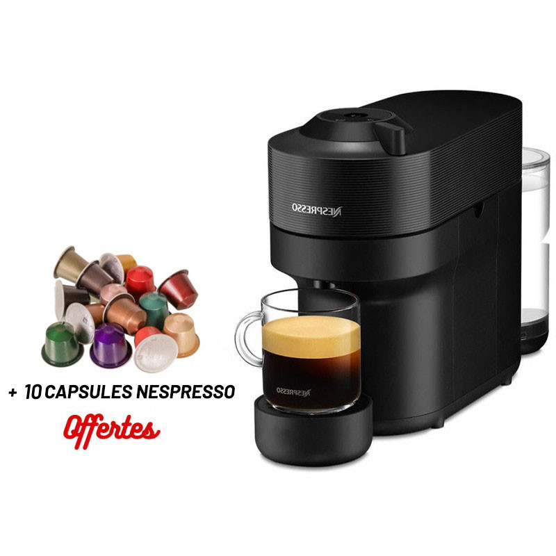Machine à Café NESPRESSO Vertuo Pop 0.6 Litre / 1300 W / Noir + 10 Capsules Nespresso Offertes