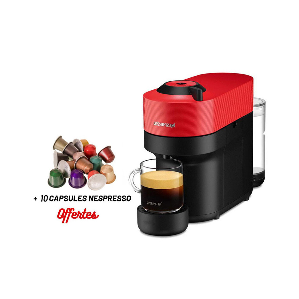 Machine à Café NESPRESSO Vertuo Pop 0.6 Litre / 1300 W / Rouge + 10 Capsules Nespresso Offertes