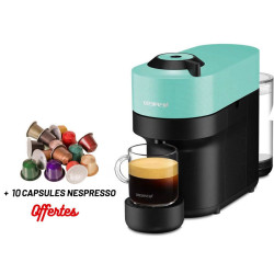 Machine à Café NESPRESSO Vertuo Pop 0.6 Litre / 1300 W / Bleu Aqua + 10 Capsules Nespresso Offertes
