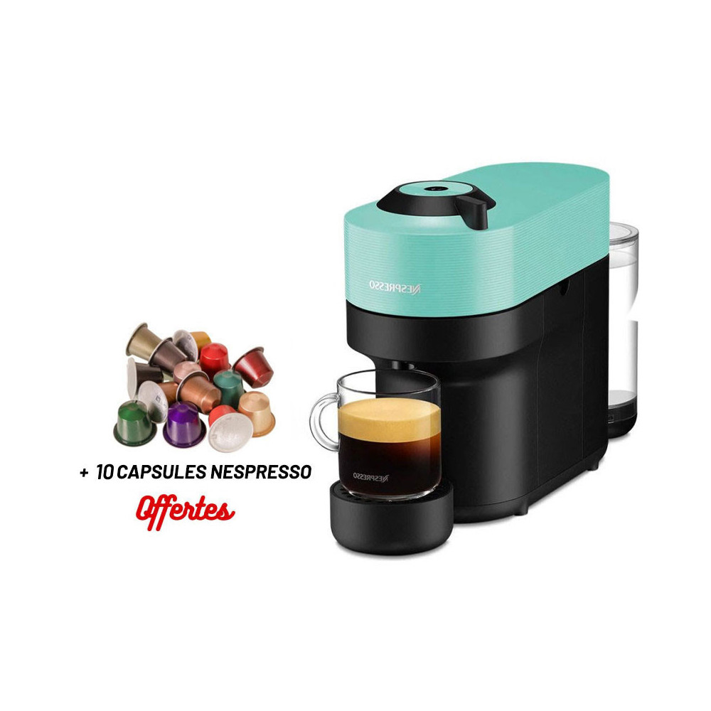 Machine à Café NESPRESSO Vertuo Pop 0.6 Litre / 1300 W / Bleu Aqua + 10 Capsules Nespresso Offertes