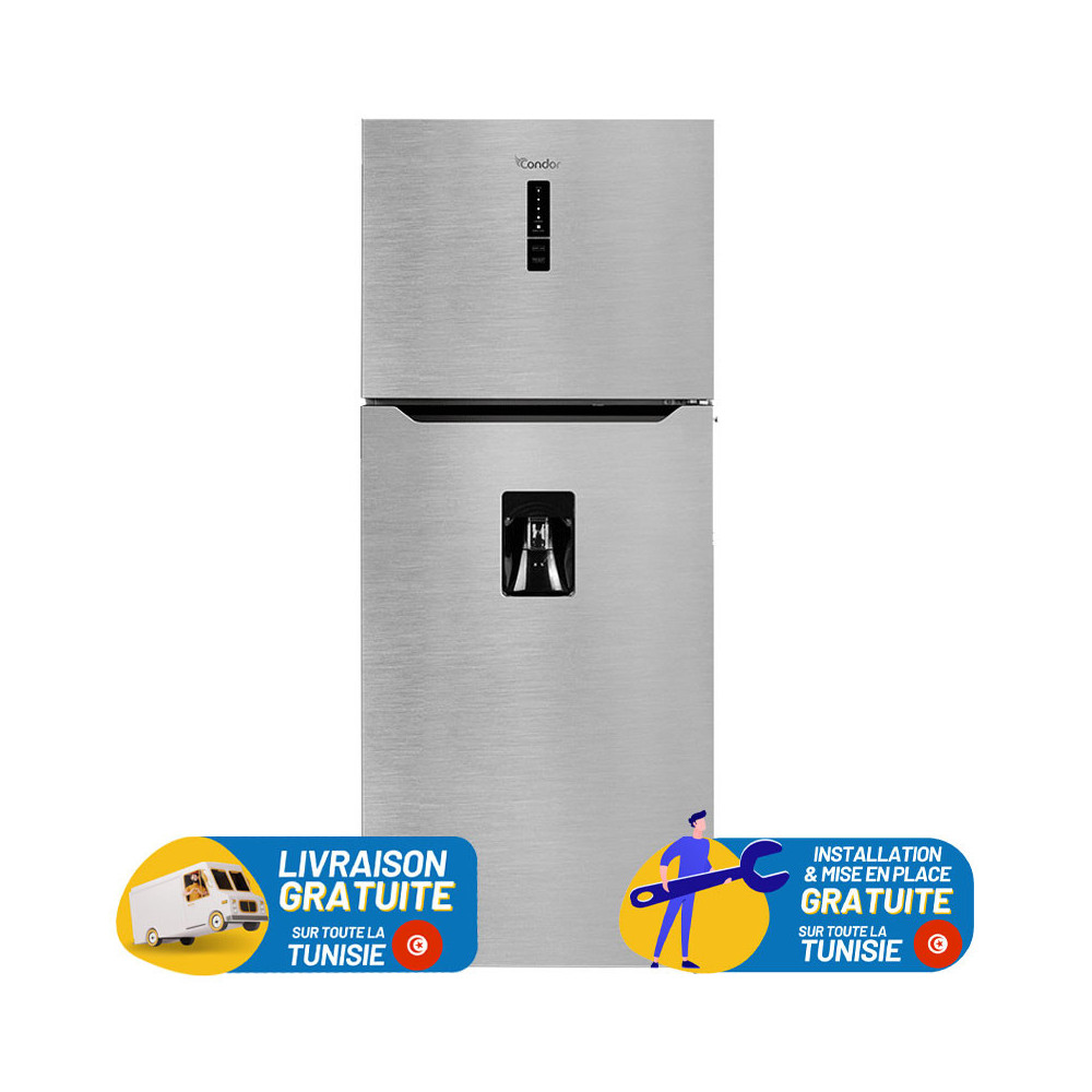 Réfrigérateur CONDOR No Frost Double Portes 482 Litres / INOX Avec Afficheur et Distributeur d'eau