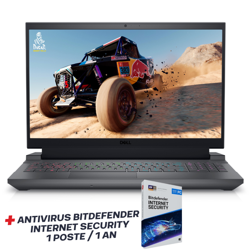 Pc Portable Gamer Dell G15 5530 / i5-13450HX / RTX 3050 6G / 32 Go / 512 Go SSD / Noir Avec Antivirus Bitdefender Internet Security / 1 Poste / 1 an