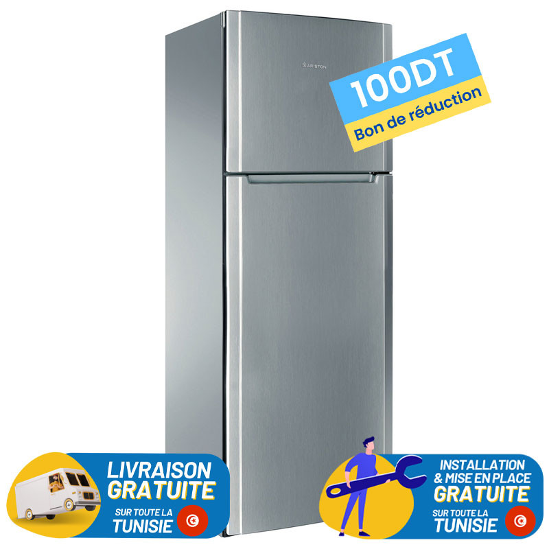 REFRIGERATEUR ARISTON 385 lITRES DOUBLE PORTES NO FROST INOX + 100DT BON DE REDUCTION