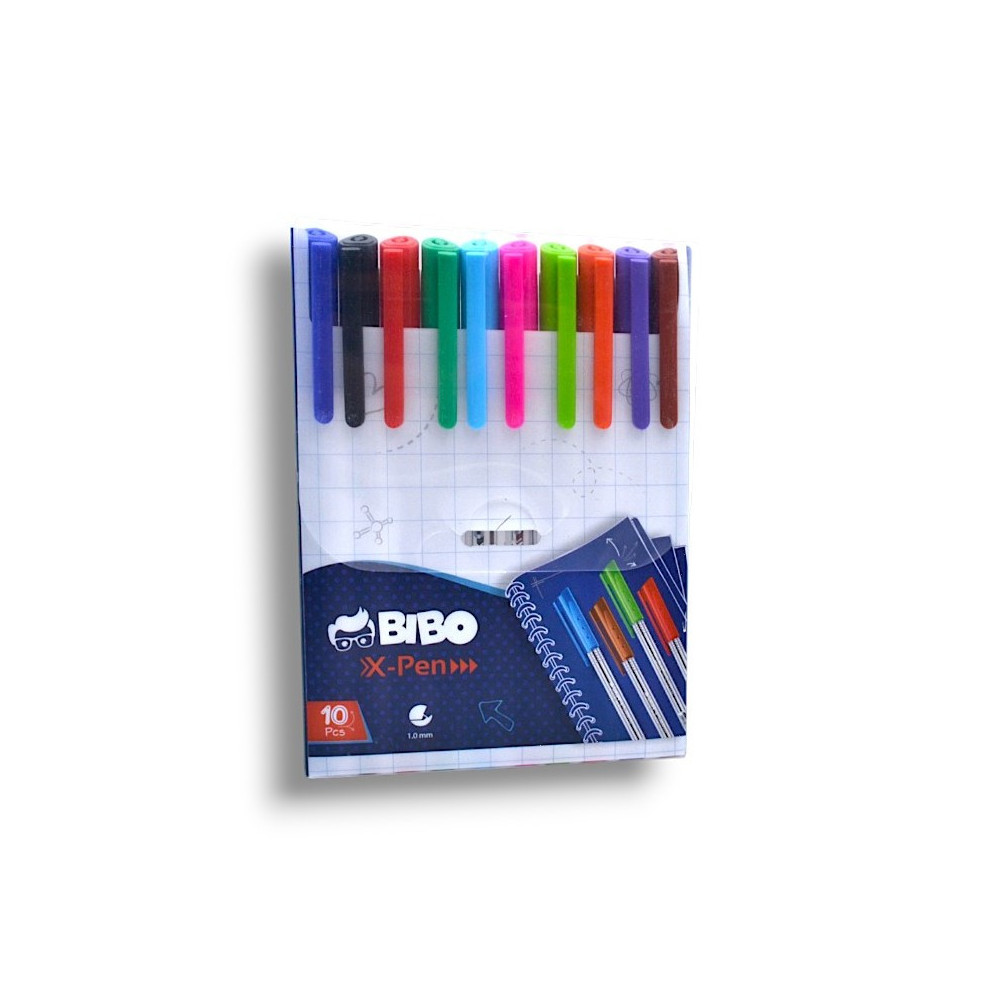 Pack 10 STYLO A BILLE BIBO X-PEN 1.0 M / 10 COULEURS