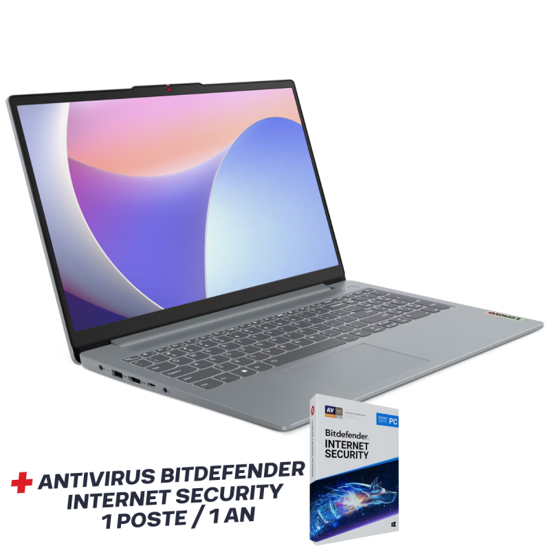 Pc Portable Lenovo IdeaPad Slim 3 15IAN8 / i3-N305 / 8 Go / 256 Go SSD / Windows 11 / Gris Avec Sac à dos Lenovo Offert Avec Antivirus Bitdefender Internet Security / 1 Poste / 1 an