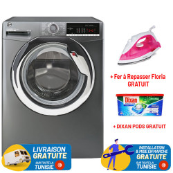 Lave linge Hoover H-WASH 300 LITE 10.5 KG Smart / 1400 trs / Silver / + DIXAN PODS + Fer à Repasser Floria  GRATUIT