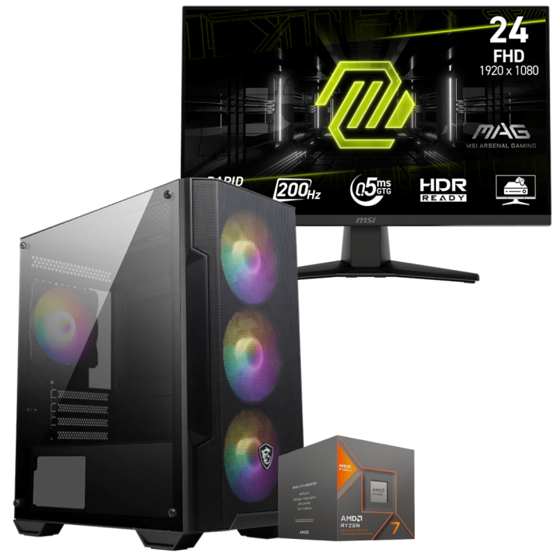 Setup Gamer Special Pc de Bureau Gaming / Ryzen 7 8700G / AMD / 16 Go DDR5 Avec Écran Gaming MSI MAG 244F 24" Full HD IPS / 200 Hz