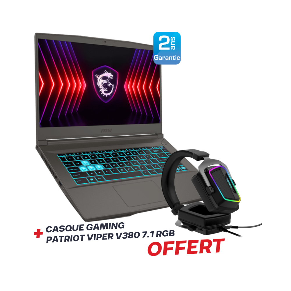 Pc Portable Gamer MSI Thin 15 B13VE / i5-13420H / RTX 4050 6G / 24 Go / 512 Go SSD / Windows 11 Pro / Gris