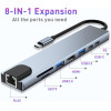 CONVERTISSEUR TYPE C TO 8EN1(RJ45+HDM+SDTF+TypeC+USB*2+PD)