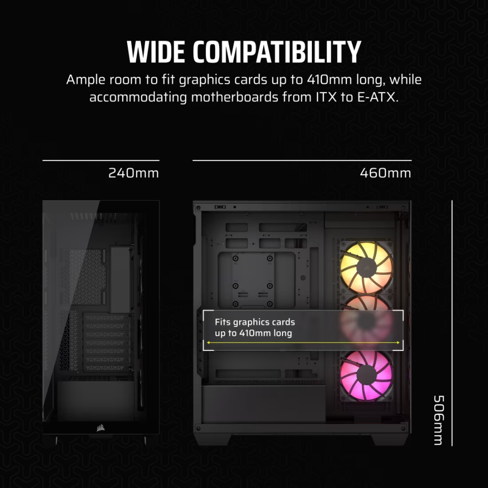 Boîtier Gaming Moyen-Tour CORSAIR 3500X / ATX / ARGB / Noir