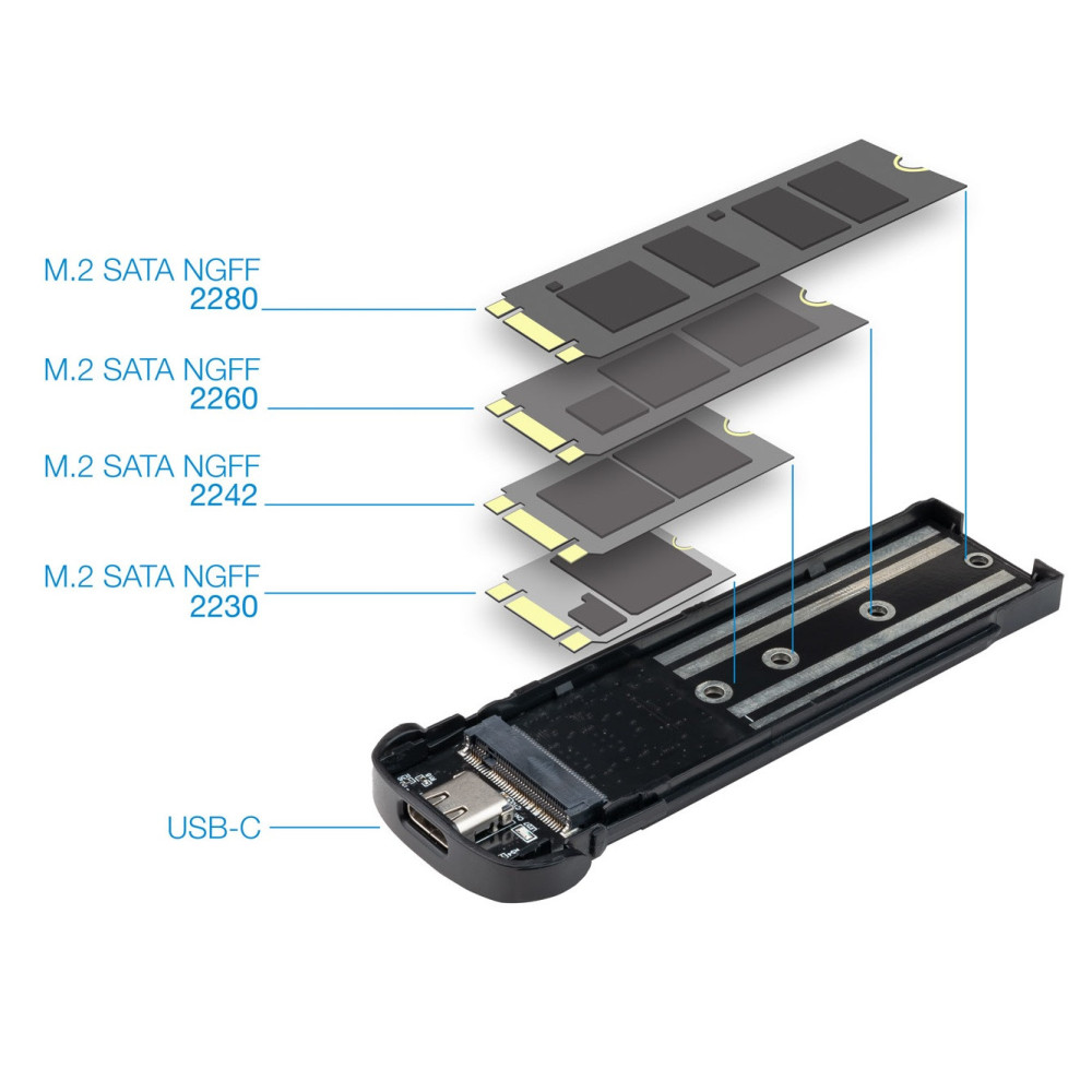 Boîtier externe TooQ pour SSD M.2 NGFF / argent