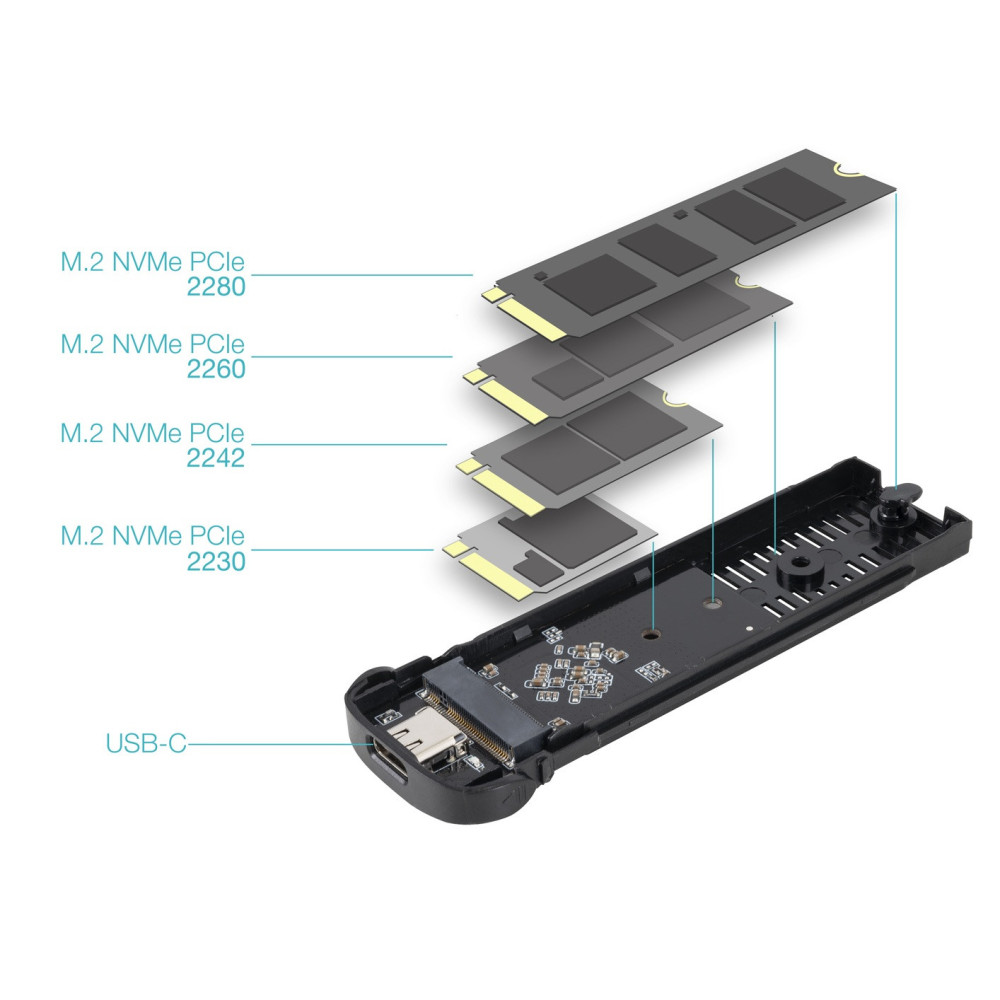 Boîtier Externe TooQ pour SSD M.2 NVMe - Aluminium Noir