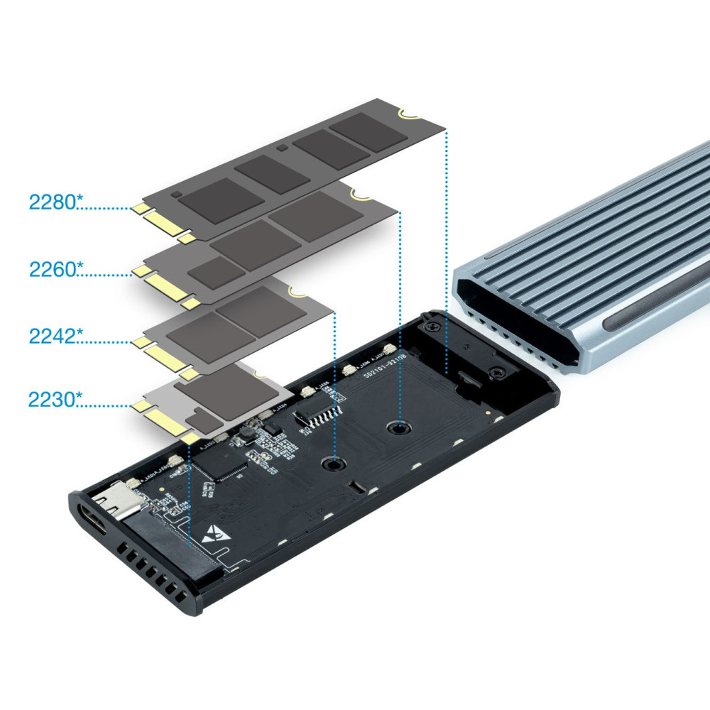 Boîtier externe USB-C 3.2 Tooq Shinobi RGB - S-ATA/NVMe M.2 Type 2280 / Gris