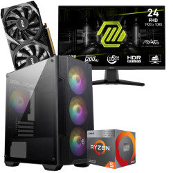 Setup Gamer Special Pc de Bureau Gaming / Ryzen 5 3600 / RTX 4060 8G / 16 Go Avec Écran Gaming MSI MAG 242F 24" Full HD / 200 Hz