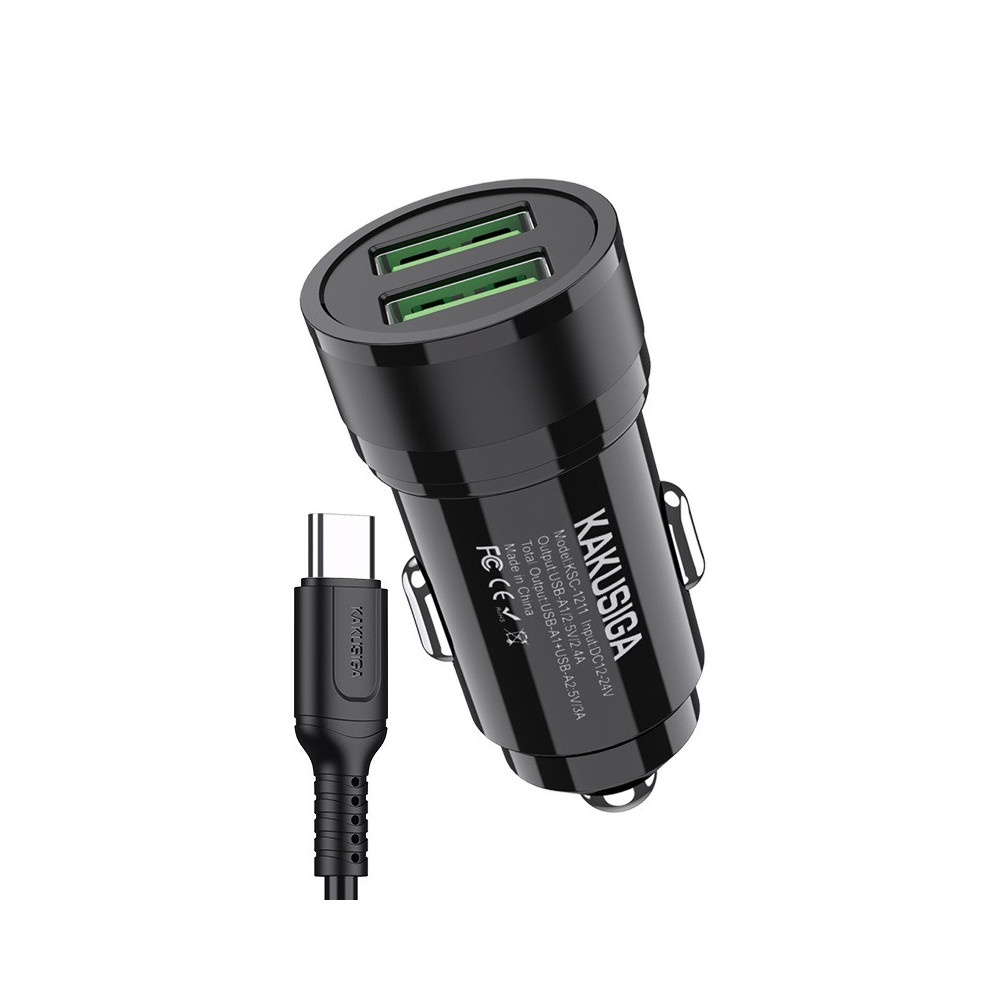 Chargeur VOITURE KSC1212 + CABLE CHARGEUR Type-C 12W-DUAL PORTS