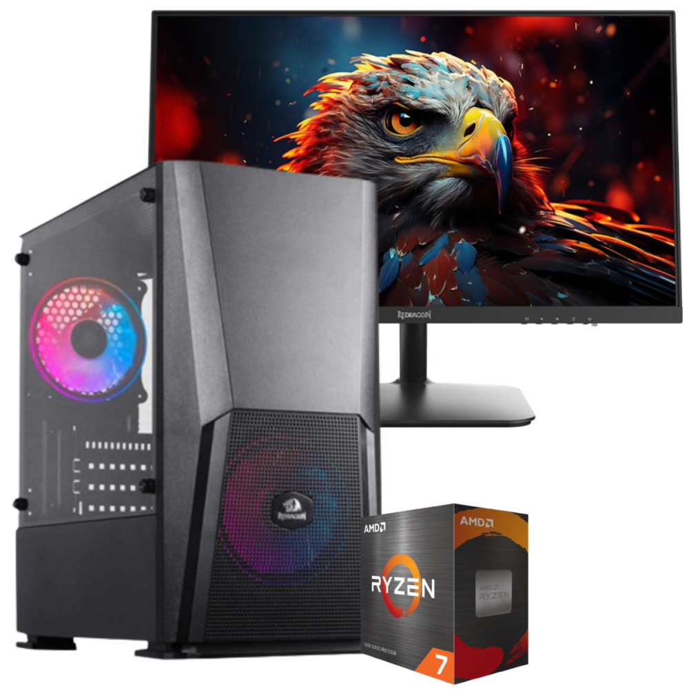 Setup Gamer Special Pc de Bureau Gaming / Ryzen 7 5700G / Vega 8 / 16 Go Avec Écran Gamer REDRAGON 24" Full HD VA / 100 Hz