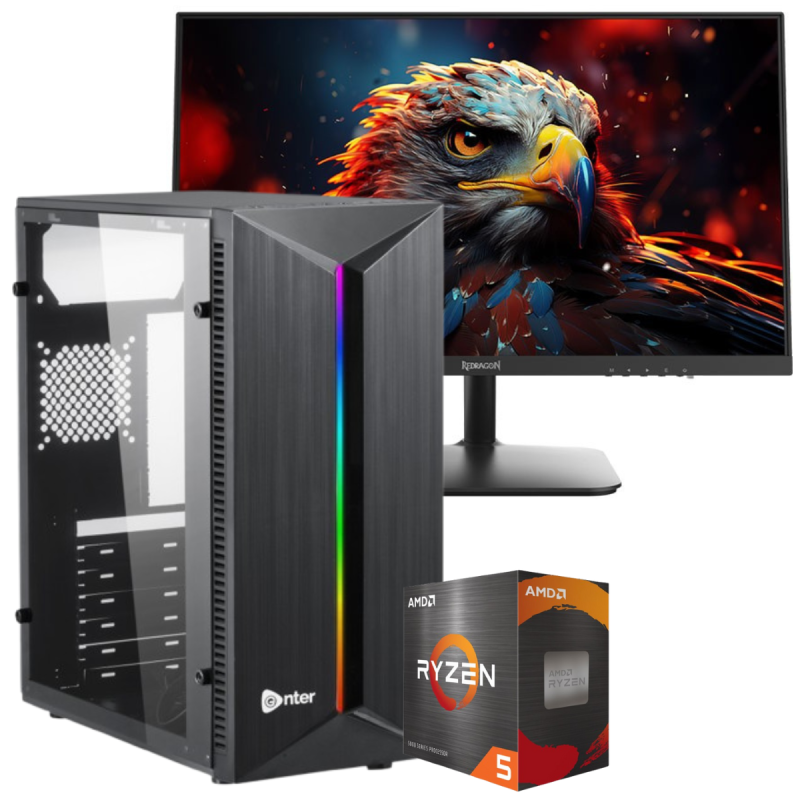 Setup Gamer SPECIAL Pc de Bureau Gaming / Ryzen 5 5600GT / Vega 7 / 16 Go Avec Écran Gamer REDRAGON NEAPOLIS 24" Full HD VA / 100 Hz