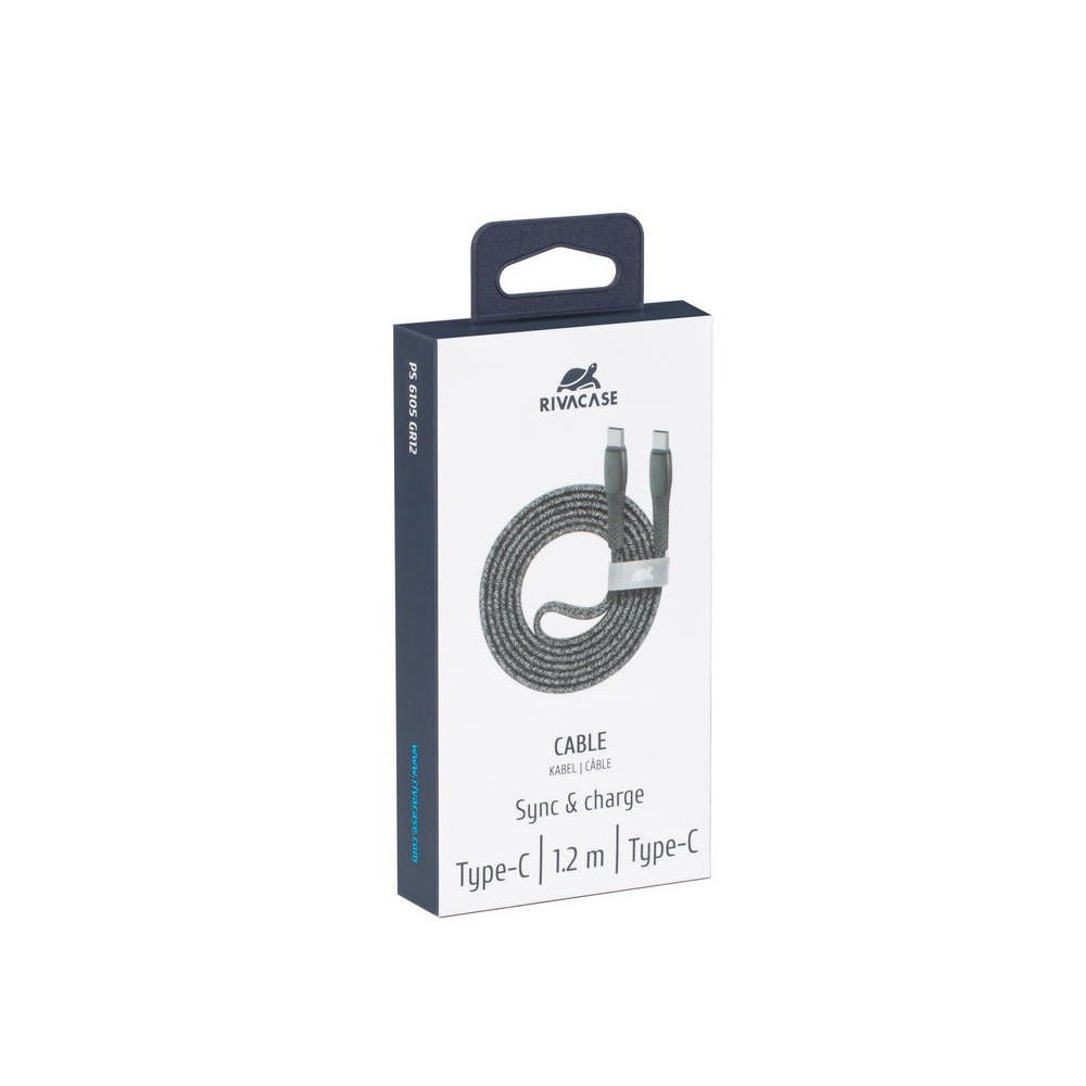 Câble RIVACASE PS6105 GR12 / Type-C/Type-C / 1.2 m / 60 Watts / Gris