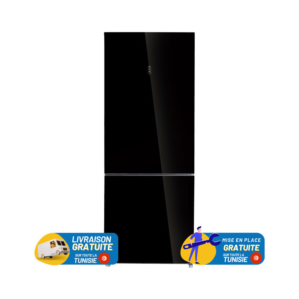 Réfrigérateur Candy No Frost COMBINE 442 Litres / NOIR Miroir avec afficheur