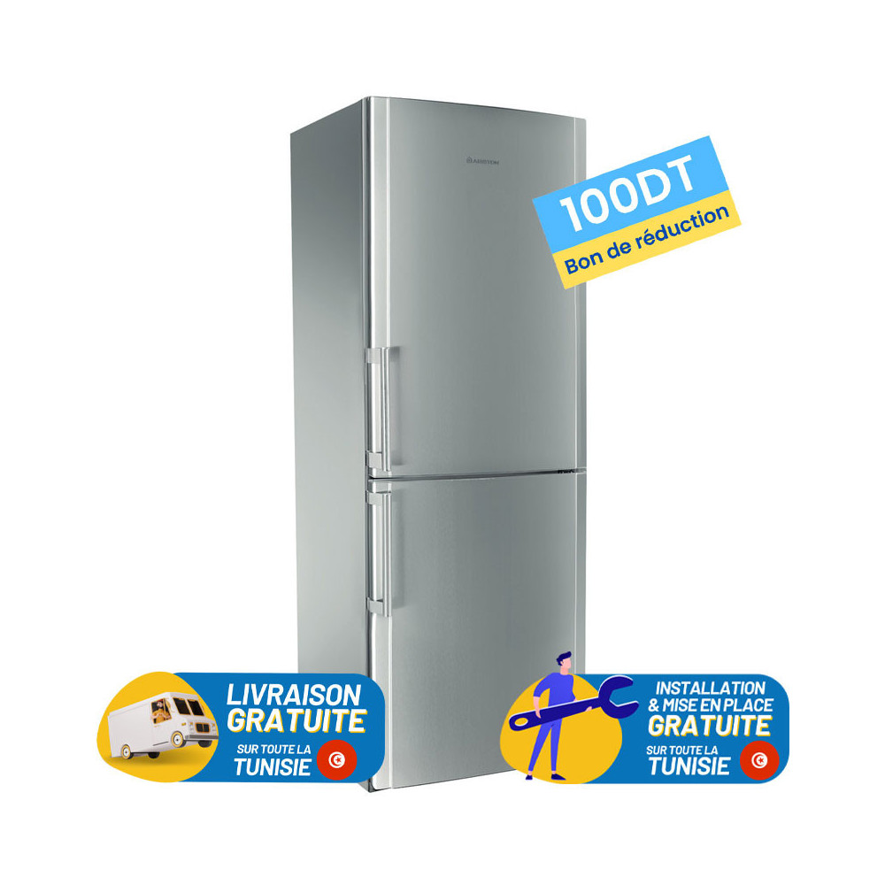 REFRIGERATEUR ARISTON NO FORST COMBINE 470 Litres / INOX + 100DT BON DE REDUCTION